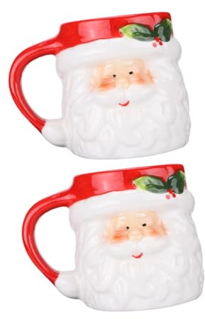 LALADEFIEE Set 2 Tazze Natale in Ceramica Babbo Natale Tazze da Caffè Creative Rosse Bicchieri Natalizi Multifunzionali per Tè Latte e Bevande Calde Regalo Festivo per Casa e Ufficio