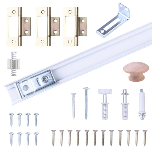 Abeicy Kit de quincaillerie pour porte pliante de 91,4 cm, comprend un rail et des outils pour la réparation et le remplacement de la porte de placard, rail de porte pliable robuste pour une