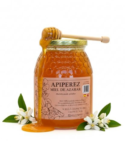 APIPEREZ Miel Cruda de Azahar Monofloral 1 kg, Natural, Sabor Suave Cítrico | miel natural española pura, origen seleccionado, calidad artesanal, sabor auténtico, receta tradicional