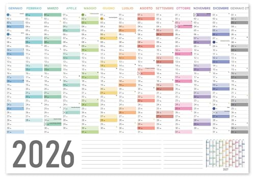 Panorama Calendario 2026 da Muro - 70x100 cm - Planner Settimanale to do List - Agenda 2026 Perfetto per Pianificazione Appuntamenti - Calendari de Parete Grande XXL