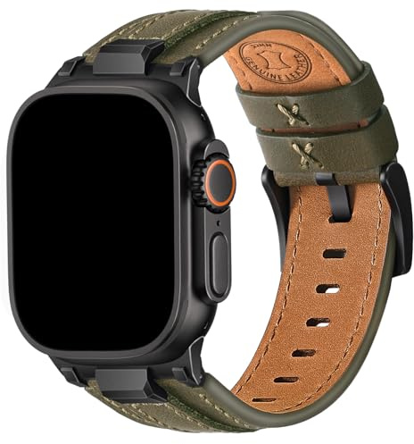 Wristitani Lederarmband Kompatibel mit Apple Watch Armband 49mm 46mm 45mm 44mm 42mm für Männer, Echtes Leder Langlebige Metall Connector Ersatzband für iWatch Ultra 2 3 Series 11 10 9 8 7 SE3 6 5 4 3