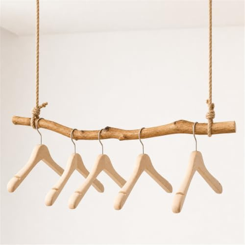 Leeonway Perchero De Techo,Barra para Colgar Ropa De Techo,Perchero Colgante De Techo,Colgador Perchero Ajustable En Altura De Techo,Barra para Colgar Ropa De SuspensióN Madera para Techo