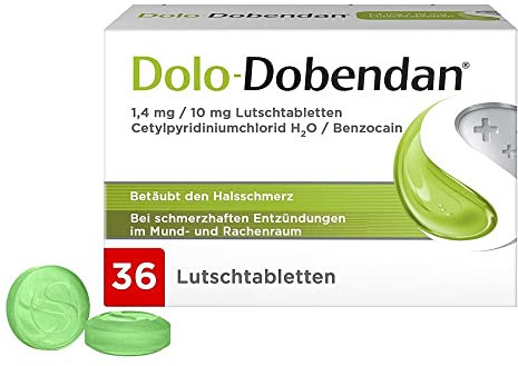 Dolo-Dobendan Halsschmerztabletten 1,4mg/10mg – Schmerzlindernde Lutschtabletten bei Halsschmerzen & schmerzhaften Entzündungen im Mund- & Rachenraum – 1 x 36 Tabletten