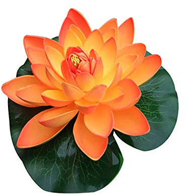 Brussels08 - Grande fiore di loto artificiale galleggiante, ornamento per casa, giardino, patio, laghetto, acquario, piscina, decorazione per matrimoni Arancione