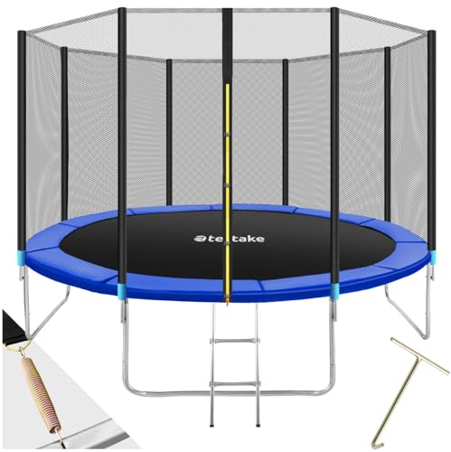 tectake® Trampolín, Cama Elástica Exterior para Niños y Adultos, Estructura de Acero, Red Protectora, Escalera, Certificado TÜV GS, Juegos Exterior Niños, Trampolin Fitness Adultos - 396 cm