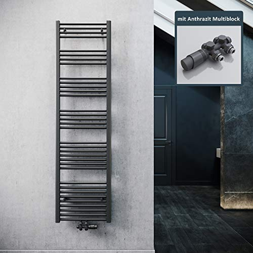ELEGANT Badheizkörper Mittelanschluß 1800x500mm mit Anthrazit Multiblock Thermostat Handtuchheizkörper Handtuchtrockner Handtuchwärmer