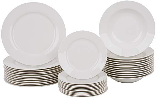 Ambition Geschirrservice Aura White 36-teilig Porzellan 12 Personen für Mikrowelle Weiß Geschirrset Teller Set