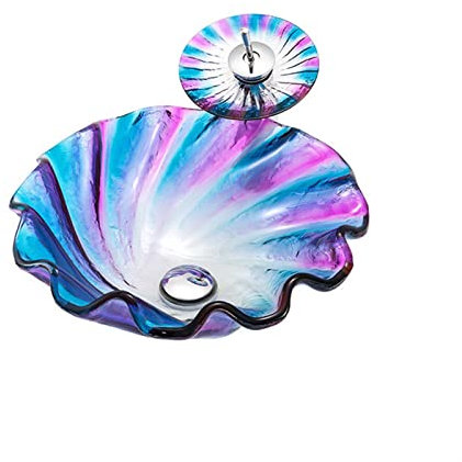 QQZQQ Gehärtetes Glas Badezimmer-Schiffs-Waschbecken Badezimmer Künstlerische Glas Regenbogen Schiff Waschbecken Glasschüssel Badezimmer Waschbecken Glasschüssel Badezimmer Waschbecken