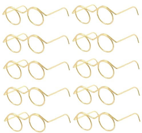 bopely 10 Pcs Muñecas Pequeñas Gafas Alambre De Metal En Marco Redondo Sin Lentes Muñecas para Gafas De Gafas Clásicas para Muñecas
