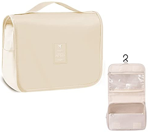 MEIJMJIA - Zum Aufhängen Kulturbeutel Reise Kulturtasche Kosmetiktasche | Wasserdicht Waschtasche Kulturtasche, Reise-Tasche für Geschäftsreisen, Reisen, Fitnessstudio, Camping (Beige)