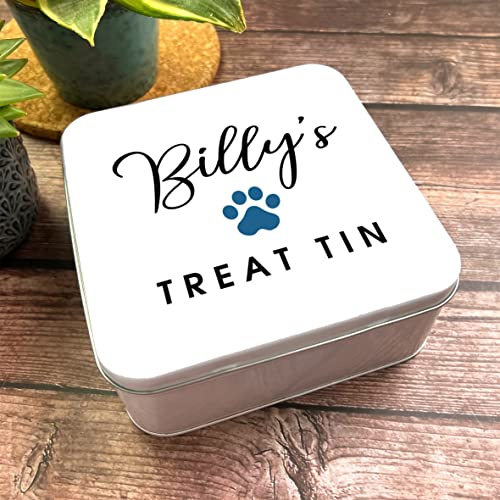 Fingerprint Designs Square Cat Dog Biscuits Blue Paw Print Personalised Pet Treat Storage Tin