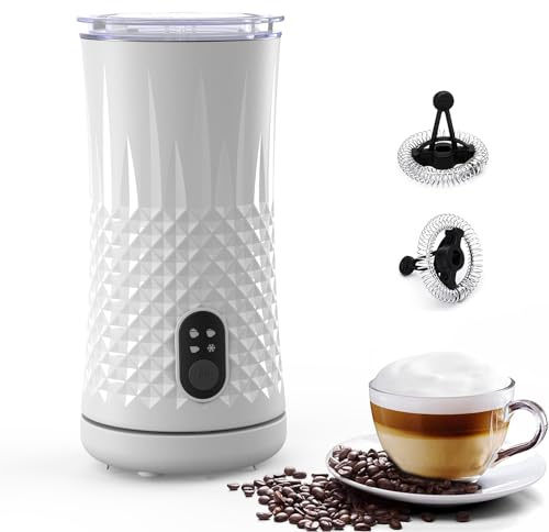 SOMKTN Electric Milk Frother and Steamer, Upgraded 4-in-1 Milk Frother with Auto Shut-Off, Quick and Effortless Frothing, Milk Foamer Frother for Coffee, Latte, Cappuccino, Hot Chocolates, White