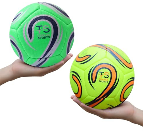 Tussan Sports Pack of 2 Toddler Footballs, Size 2 Kids Lighter-weight Mini Ball for Ages 2 3 4 5 6 Years Old Boys/Girls Toys Gift - Garden Ball Game, Indoor/Outdoor Yard Lawn (Size 2, Green & Yellow)