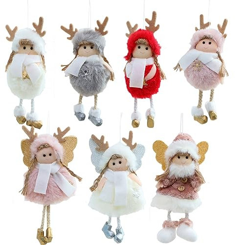 FZBNSRKO 5 Stück Engel-Hängepuppe, Weihnachtsengel-Puppen-Dekoration, Elch-Engel-Puppen-Anhänger mit Flügeln, Weihnachts-Plüschpuppen-Ornamente für Valentinstag/Geburtstag/Party/Zuhause (zufällige