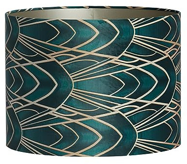 Dirk Davids Leuchten GmbH Lampenschirm Zylinder in Velours strukturiert Grün mit Goldenen Ornamenten für Tischleuchte Tischlampe 30-30-21