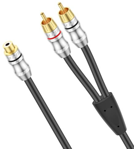 J&D Cavo RCA/Phono, Adattatore Y Stereo Placcato Oro da RCA Femmina a 2 Maschio, per Subwoofer, HDTV, Lettore DVD, Home Theater, Sistemi Hi-Fi, Altoparlanti, 0,3 Metri