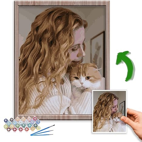 Personalizado Pintar Por Números, Kits Pintura Al Óleo Personalizada Según Tus Foto, Con Pinceles Y Pinturas Para Diy Decoración Del Hogar Regalo/Varias Tallas Disponibles (Sin Marco)