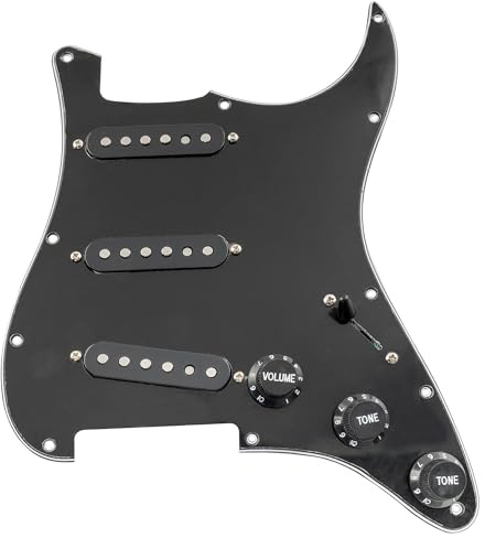 Musiclily Pro SE SSS Pre-wired Loaded Pickguard ST Gitarren Vorverdrahtetes Schlagbrett mit Staggered Alnico 5 Single Coil Tonabnehmer für Strat-Style E-Gitarre, 3-lagig Schwarz