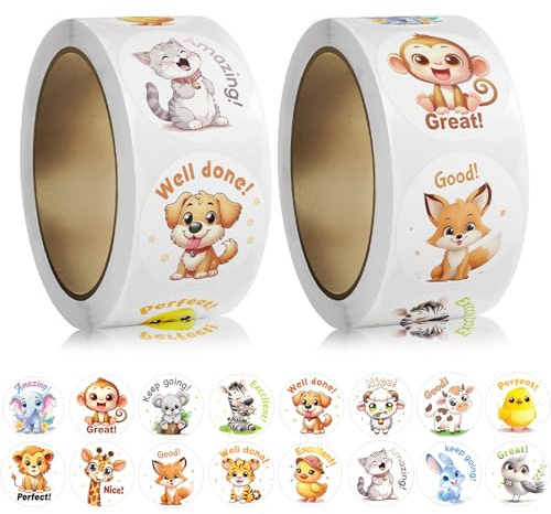 Tier Belohnungsaufkleber 1000 Stück Motivationsaufkleber für Kinder Tiersticker Aufkleber Tiere Belohnungssticker Motivationssticker Sticker Rolle Für Klassenzimmer, Anreiz-aufkleber, Schulaufkleber