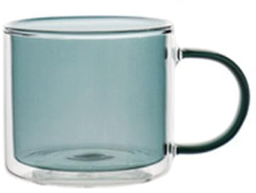 soulnioi 300ML Colored Double Walled Glass Coffee Mugs, Glass Water Cup Milk Cup Tea Mug Insulated Coffee Mug with Handle for Hot&Cold Drink (Green)