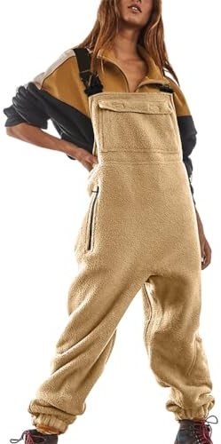 Minetom Salopette Femme Pantalon En Polaire Combinaison Sans Manches Décontracté Jumpsuit De Travail Avec Poches A Abricot S