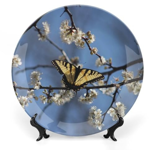 Swallowtail Butterfly Flower Decorative Plate for Wall Ceramic Home Wobble-Plate with Display Stand Table Decor Ornament Dinner Plate Dessert Dish Holiday Home Decoration 10
