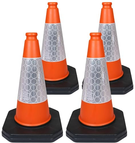460mm 1-Piece Pack of 4 - High Traffic Cones for Street Safety - Strong and Durable Outdoor Cones with Very Low Centre of Gravity - U.K Made Safety Cones