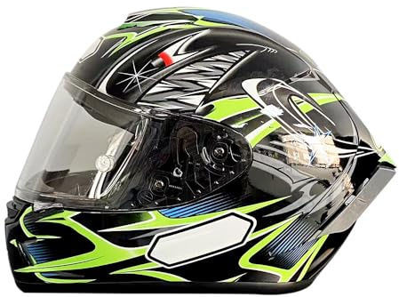Shkalacar Motorradhelm, Motorrad Integralhelm mit Sonnenblende, Atmungsaktiv, Einfaches An- und Ausziehen, Vier Jahreszeiten Full Face Helme für Coole Fahrerausrüstung (Grün, XL)
