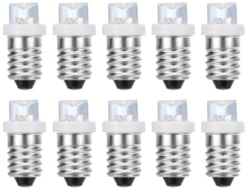 sourcing map 6V/0.08A E10 Mini LED Light Bulbs, 10Pcs Miniature Screw Bulbs Flashlight Bulbs for Scientific Experiment Lighting DIY Accessories, White Light