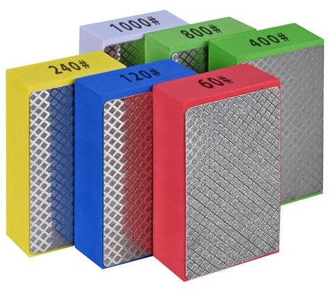 EGOFIX 6pcs Diamond Hand Polishing Pads for Ceramic Tile Glass Grinding,Sanding Blocks Polishing 60#,120#,240#,400#,800#,1000#