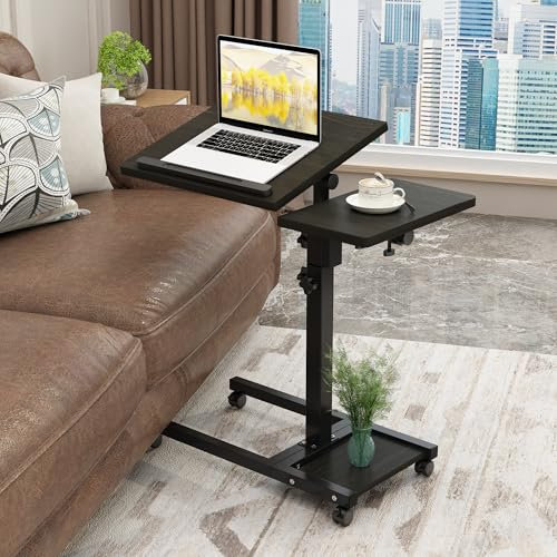 TigerDad Mobile Adjustable Height Laptop Stand PC Portable Laptop Swivel Table Rolling Table with Wheels Caster and Mouse Pad (Dekuwood)