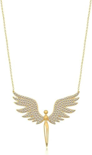 Einzelstück® Engel Halskette 925 Sterling Silber I 14K Gold, Roségold I Silberkette mit Schutzengel Anhänger I Echtschmuck Geschenk Taufe, Frau, Mutter (Angel Gold)
