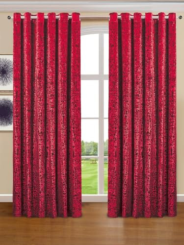 Mh Bedding Store ltd Ring Top/Eyelet Curtains Crushed Velvet Fully Lined Pair Curtain Beautiful Textured Door WIndow Curtains (Burgandy/Red, 46 x 72 (116 x 183 cm))