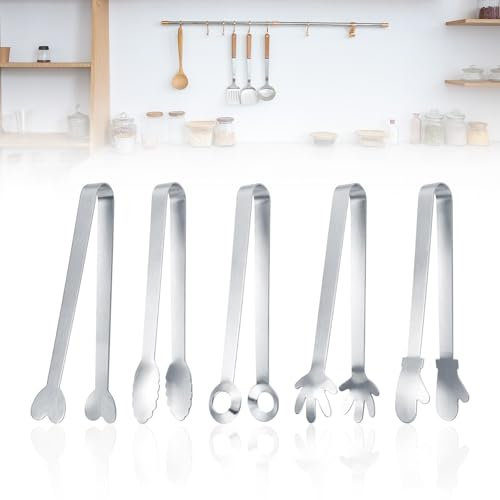 WJUAN Zuckerzange, 5 Stück, Silber, Edelstahl, Eiswürfelzange, Einzigartiges Design, Leicht zu Reinigen, Küchen Zange, Geeignet für Partys, Bars, Hochzeitsbankette, Buffets Usw