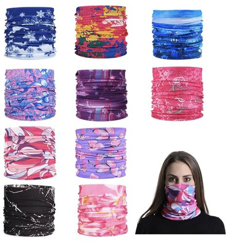 10 Pcs Multifunctional Headwear Bandana Unisex Face Covering, Outdoor Sports Magic Seamless Scarf, Elastic Headband Bandana, Windproof Neck Gaiter Scarf for Sports Fishing Cycling