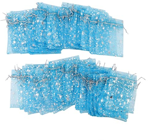 Schmuckbeutel, Geschenkbeutel, Kordelzug-Schmuckbeutel, 50 Stück, Durchsichtige Netzbeutel mit Kordelzug, Exquisites Sternmuster, Transparente Geschenkbeutel Hochzeit, Kirche