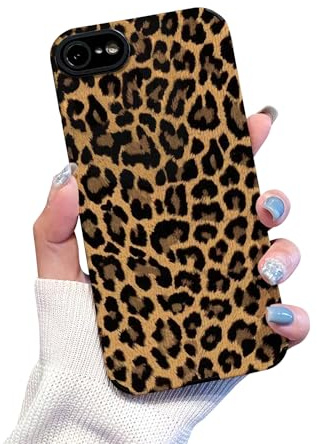 Reownest Handyhülle Kompatibel mit iPhone 7/8/SE Hülle mit Cute Fashion Brown Leopard Muster Leder Simple Case für Frauen Mädchen Weiche Silikon Schutzhülle - Schwarz