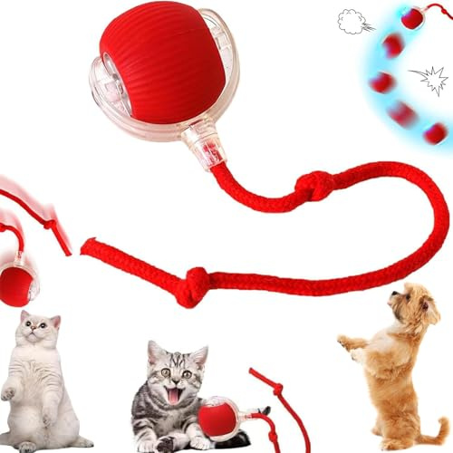 Pipihome Interaktives Katzenspielzeug Elektrisch, Chewie Viral Rollball mit Schwanz für Katzen, Intelligentes Katzenspielzeug 360° Automatisch Power Spielball für Katzen Hunde