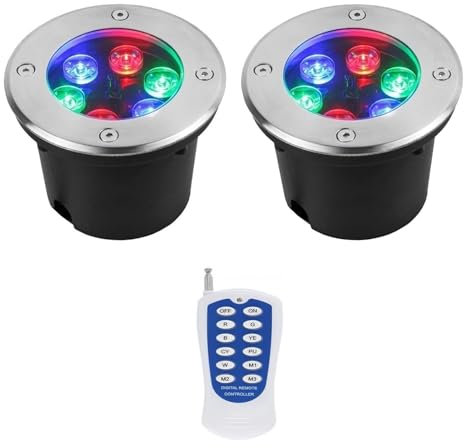 2PCS Faretto Subacqueo Incasso - RGB Faretti Per Piscina, Faretto Da Incasso Con Telecomando RF Impermeabile IP68, Faretto Da Giardino In Acciaio Inossidabile, Per Terrazza Con Laghetto(85-230V,3W)