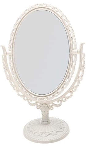 MUSISALY Vintage Kosmetikspiegel Gold Doppelseitig Oval Stabiler Standfuß Klare Reflexion Dekorativer Schminkspiegel für Schminktisch und Schlafzimmer
