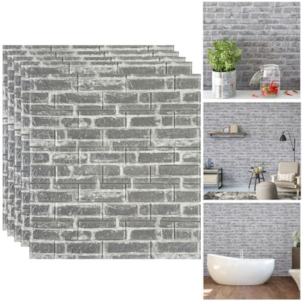 GFLCWYP Carta da Parati 3D Stacca E Incolla in Grigio Bianco Pannelli Murali in Pietra Espansa XPE da 10 Pezzi, Pannelli Decorativi 3D Autoadesivi,Rivestimenti Pareti Interne in Finto Mattone