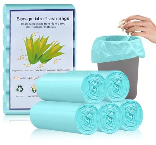 Food Waste Bags, 100 Pcs Biodegradable Bin Bags Liner, 20 Litre Compostable Compost Caddy Liners Recycled Degradable Rubbish Garbage Bags for Kitchen Office(Blue 60 x 50cm)