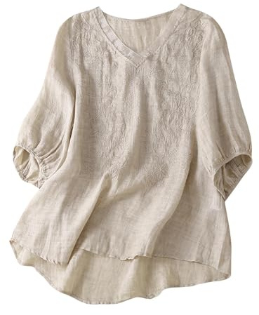 AEGJEGVD Haut Lin Femme Chemisier Coton pour Femmes Col en V Manche Courte Tops Grande Tailles Couleur Unie LâChe Respirant T-Shirts Tunique Blouse Hauts Décontracté Chemisiers et Blouses Soldes