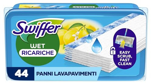 Swiffer Wet Lavapavimenti, 44 Panni Umidi, Limone, Maxi Formato, Lava Pavimenti, Pulizia Igienica Profonda, Rimuove Sporco e Batteri, per Tutti I Tipi di Pavimenti