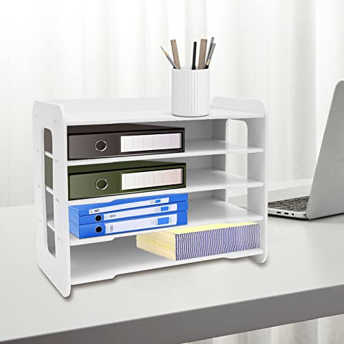 Schreibtisch-Organizer mit 5 Ablagefächer, Dokumentenablage A4 Beweglich Briefablage Ablagefächer PVC Papierablage Aktenaufbewahrung Ablagesystem Dokumentenhalter für Büro Arbeitszimmer Schule Weiß