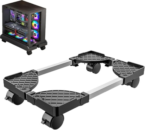 SZKKQKJ Adatto per supporto per PC tower, supporto mobile per CPU, supporto universale per CPU a quattro ruote, carrello per CPU sotto la scrivania da gioco, supporto per PC fisso, con ruote, nero
