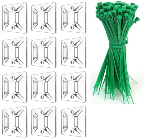 SZFUDIGO Lot de 100 supports adhésifs pour serre-câbles (100 pièces) - Colliers de serrage réutilisables - 150 mm (vert)