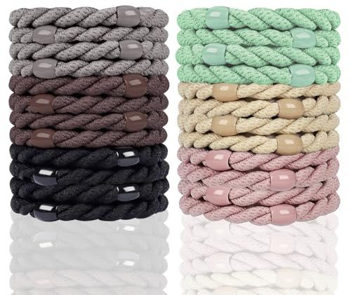 LUFFLOK 24 Pièces Tressé Chouchou Cheveux, 6 Couleurs Bobines Elastiques à Cheveux, Bandes de Cheveux Souples pour Femmes et Filles, Porte-queues No Damage Accessoires pour Cheveux (24 PIÈCES)