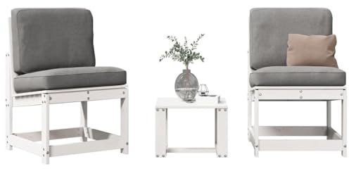 XINCXIN 3-TLG. Garten-Lounge-Set, Chair Gartensessel Korbsessel Stuhl Geeignet für Outdoor Garden Terrace Pool Weiß Massivholz Kiefer