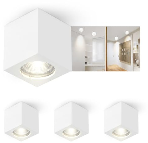 ZMH 4er Aufbauspot weiß Aufbaustrahler GU10: Aufbauleuchte eckig Deckenspots Modern Spots Deckenleuchte Aufputz aus Gips klein Deckenlampe Max.40W für Wohnzimmer Esszimmer Flur - Ohne Leuchtmittel